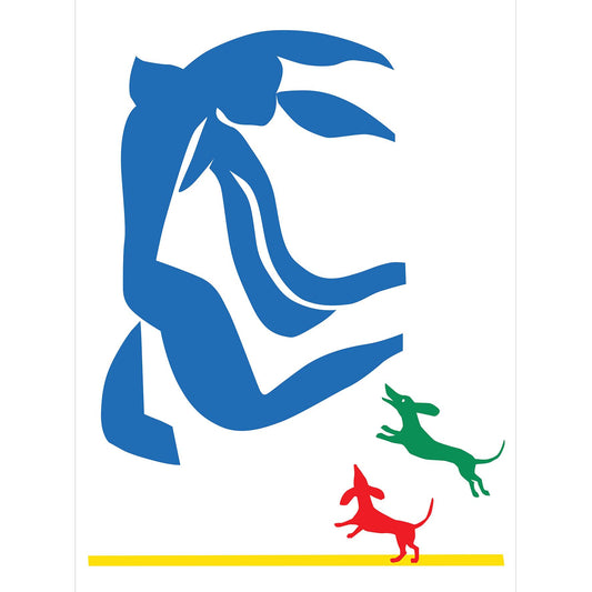 Matisse Blue Nude with two cut out dachshunds chasing. Literally After Matisse.